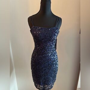 Emerald Sundae Midnight HOCO Blue Sequin Midi Dress